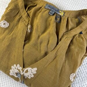 Figueroa & Flower Mustard Yellow Embroidered Boho Blouse KAY114E30 Small